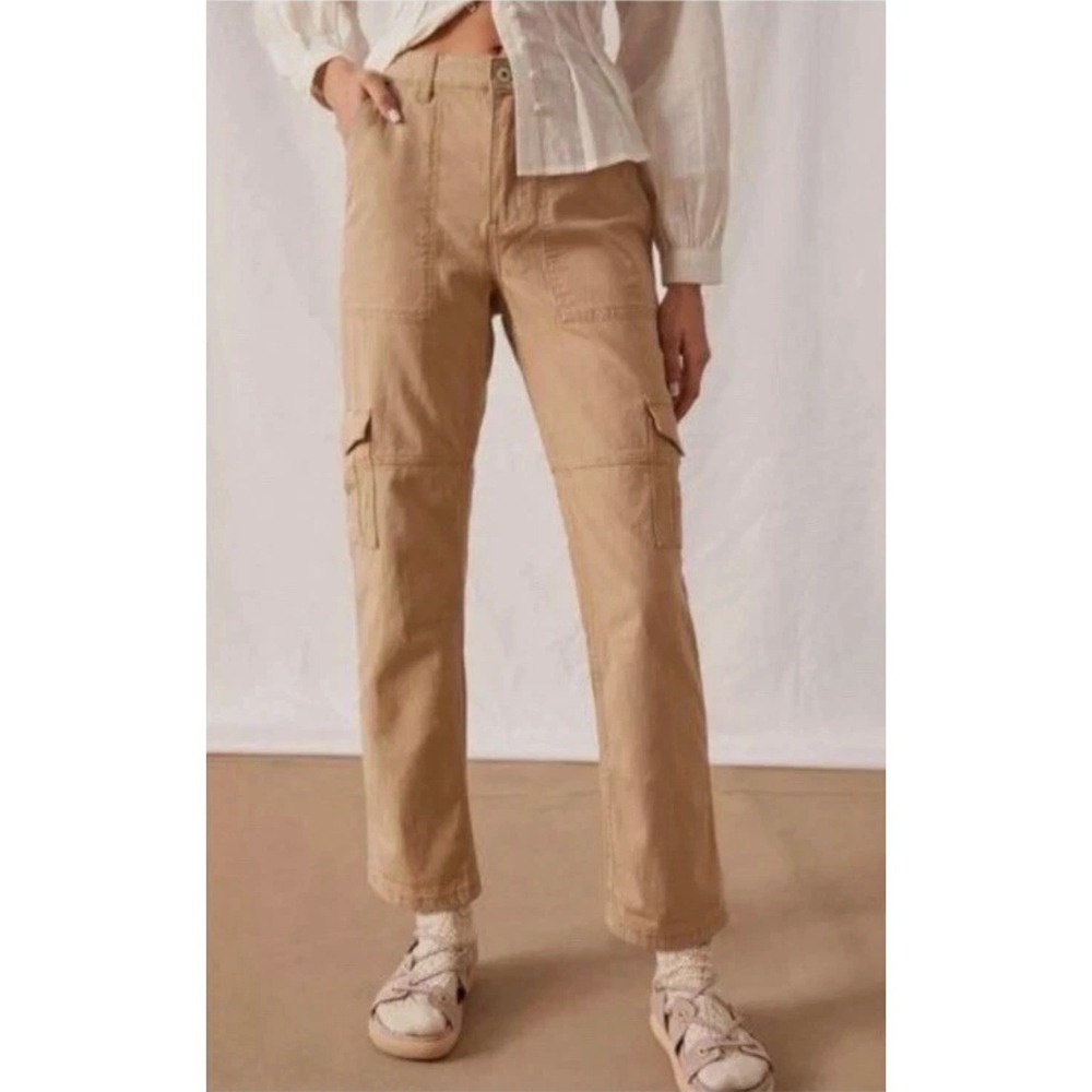 Anthropologie Size 10 High Rise Straight Leg‎ Cargo Pants Gold Utility Pockets